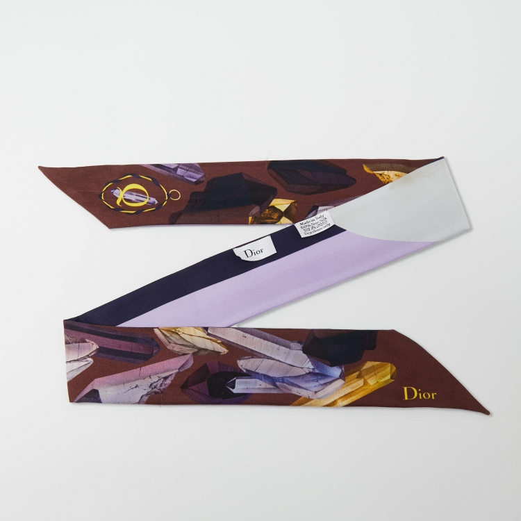 مملوكة مسبقًا Dior Purple Printed Silk Bandeau Scarf