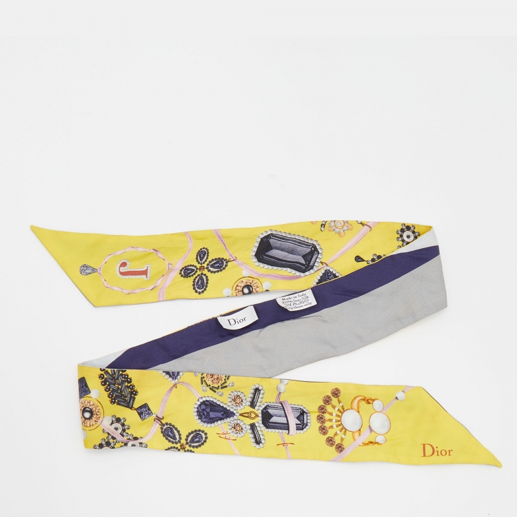 Pre Owned Dior Yellow Jewel Print Silk Bandeau Scarf