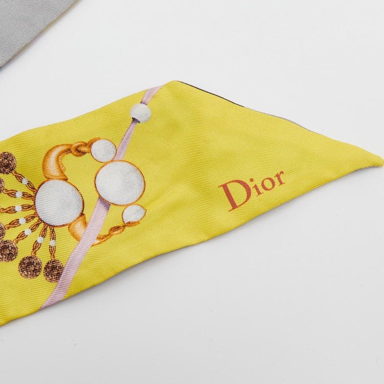 Pre Owned Dior Yellow Jewel Print Silk Bandeau Scarf