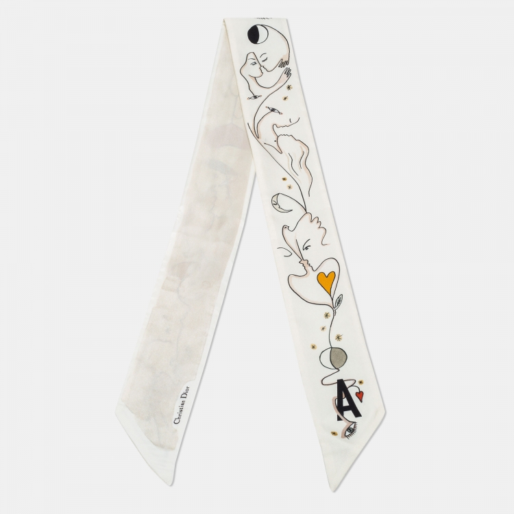 مملوكة مسبقًا Dior Cream Printed Silk Bandeau Scarf