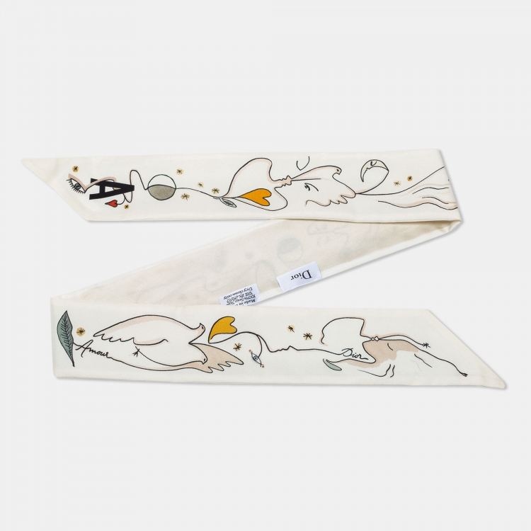 مملوكة مسبقًا Dior Cream Printed Silk Bandeau Scarf