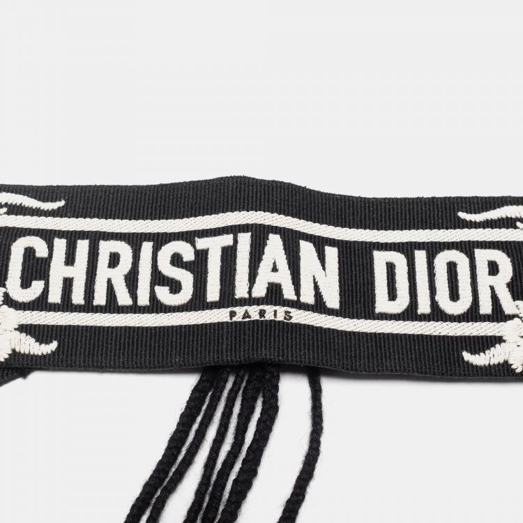 Pre Owned Dior Black/White Embroidered Canvas Waist Belt