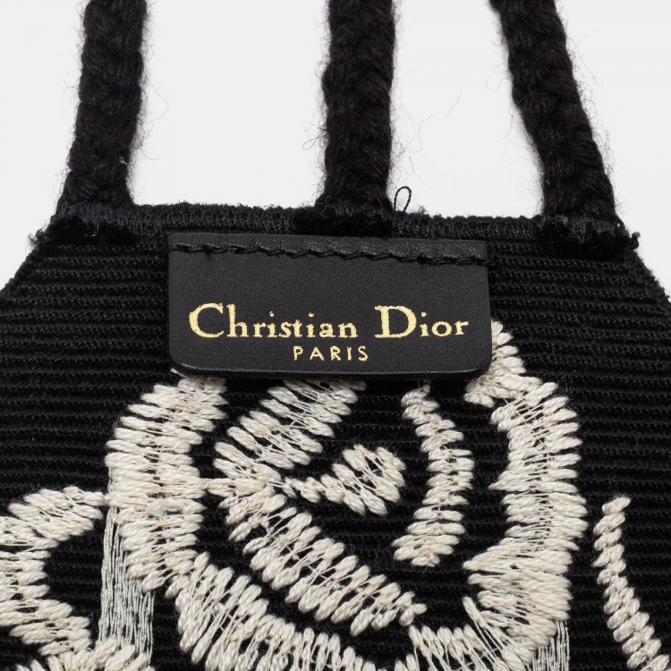 Pre Owned Dior Black/White Embroidered Canvas Waist Belt