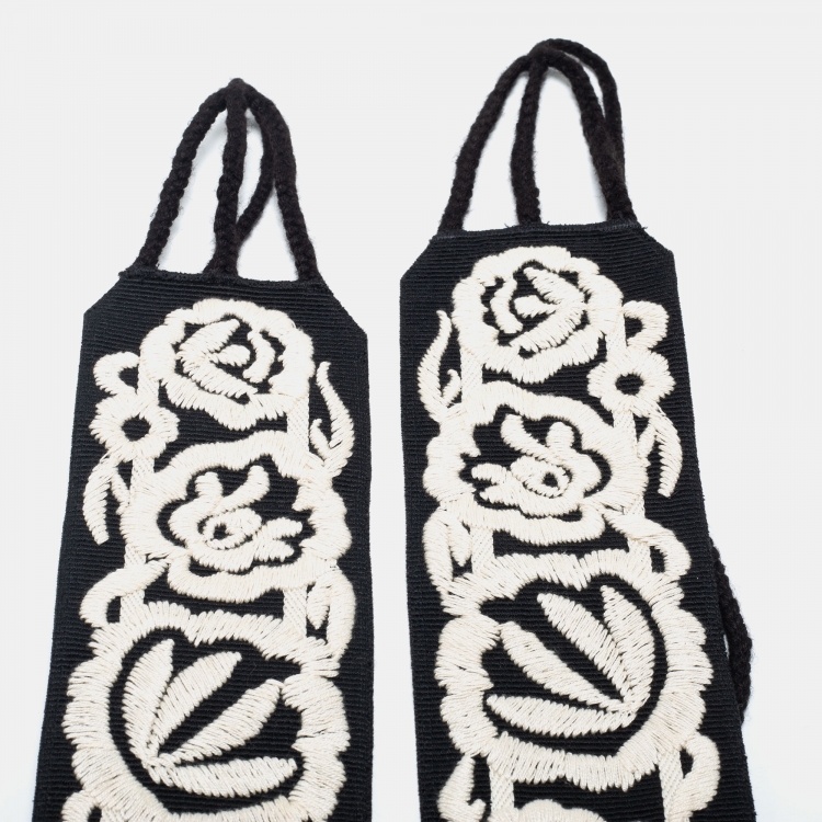 Pre Owned Dior Black/White Embroidered Canvas Waist Belt