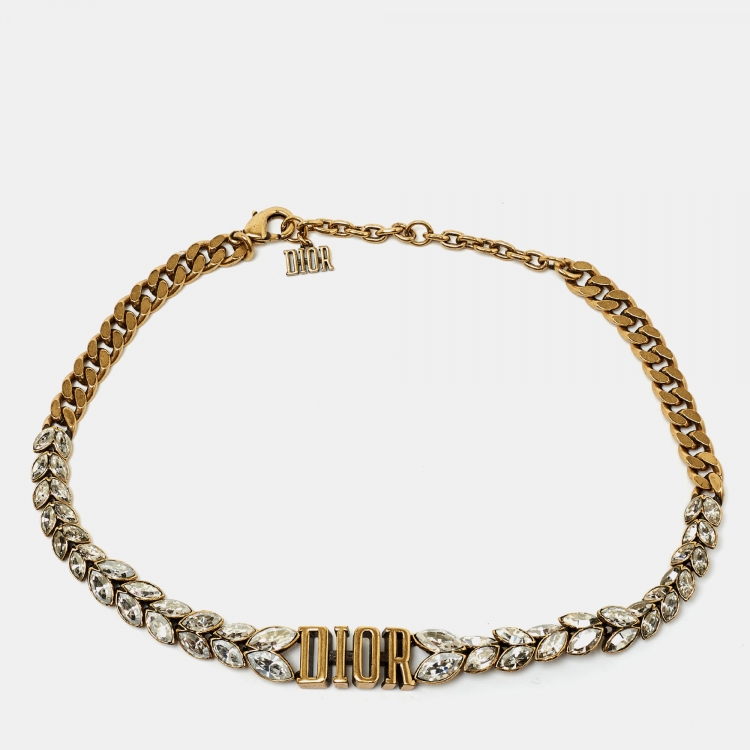 Pre Owned Dior DIO(R)EVOLUTION Crystals Gold Tone Choker Necklace