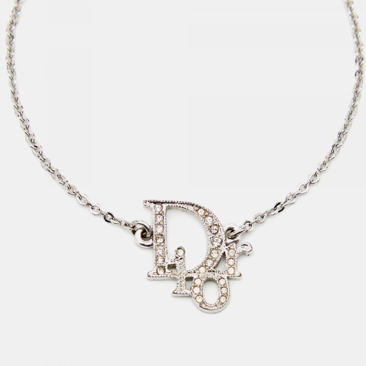 Pre Owned Dior Oblique Crystal Silver Tone Bracelet