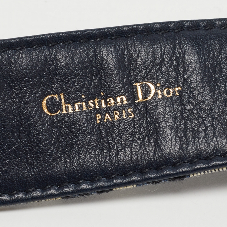 Pre Owned Dior Navy Blue Oblique Canvas and Leather Diorquake Belt 80CM