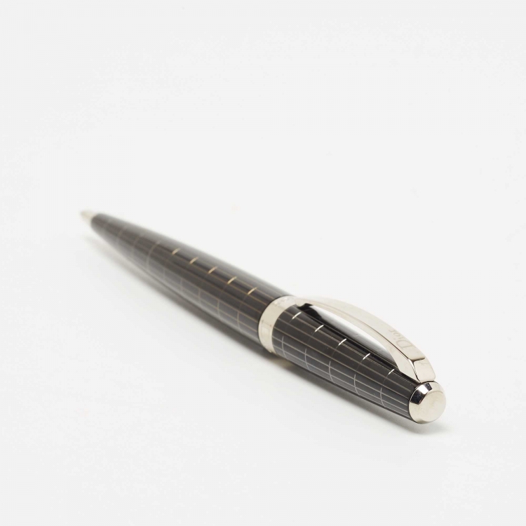 Pre Owned Dior Black Composite Grid Silver Tone Ballpoint Pen
