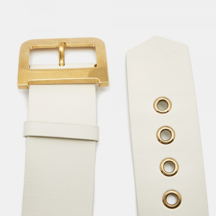 Pre Owned Dior White Leather Diorquake Wide Belt 75CM