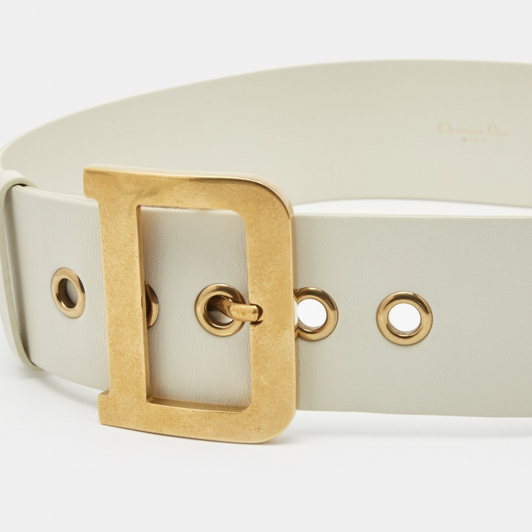 Pre Owned Dior White Leather Diorquake Wide Belt 75CM