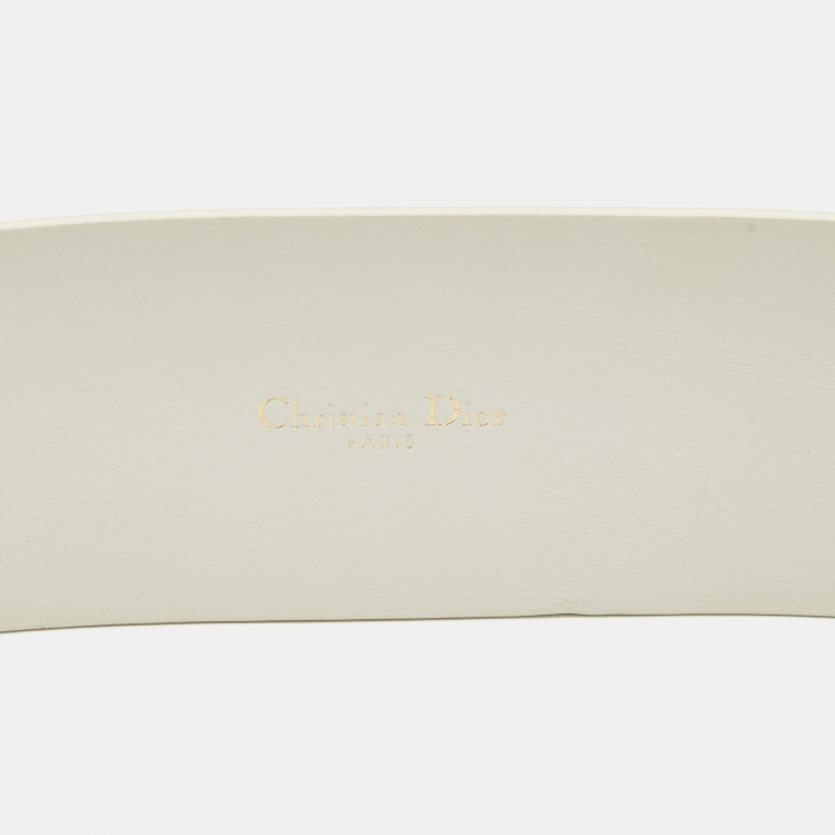 Pre Owned Dior White Leather Diorquake Wide Belt 75CM
