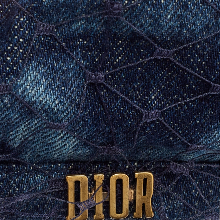 Pre Owned Christian Dior Navy Blue Arty Parisian Denim and Mesh Beret 57 cm