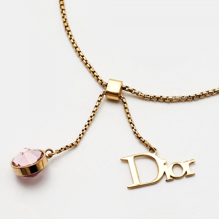 Pre Owned Dior Crystal Logo Gold Tone Bracelet