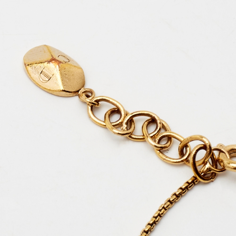 Pre Owned Dior Crystal Logo Gold Tone Bracelet