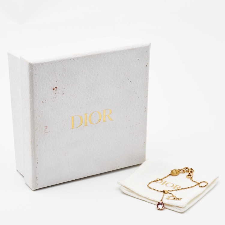 Pre Owned Dior Crystal Logo Gold Tone Bracelet
