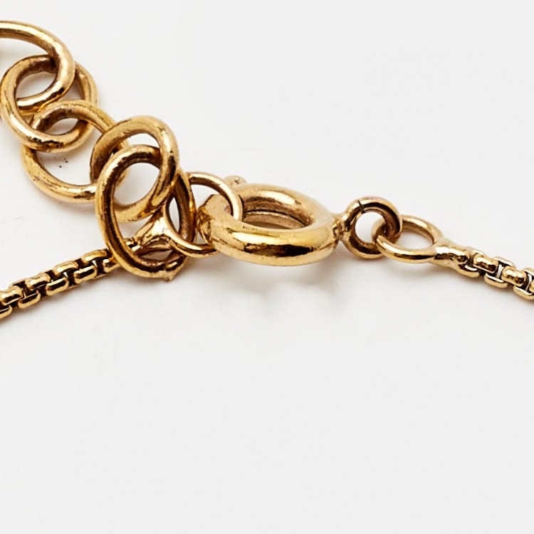 Pre Owned Dior Crystal Logo Gold Tone Bracelet