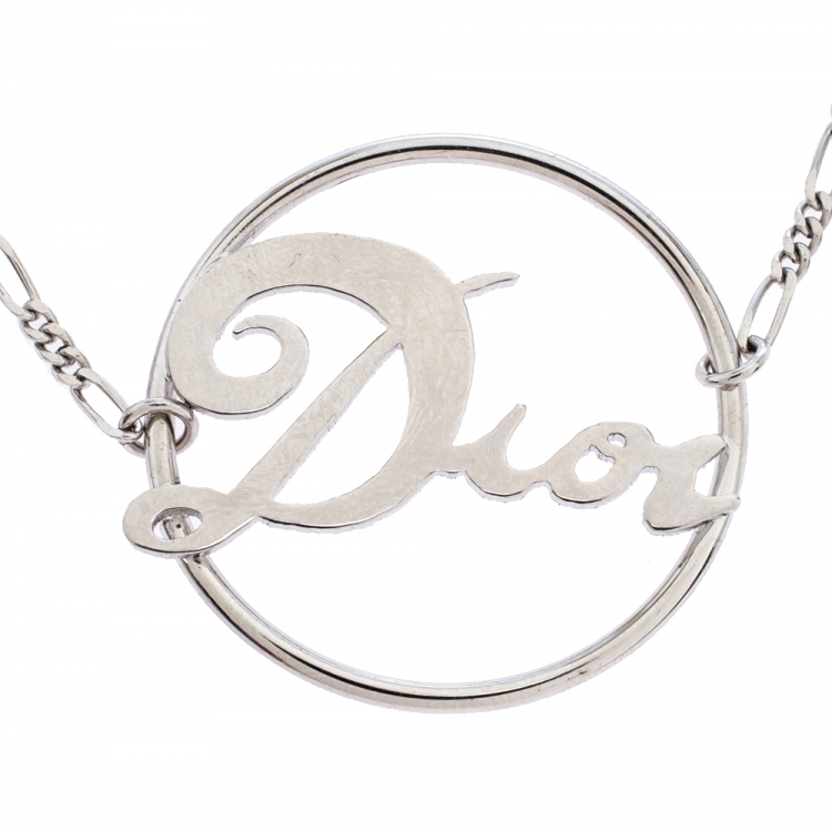 Pre Owned Dior Silver Tone Circle Logo Pendant Chain Bracelet