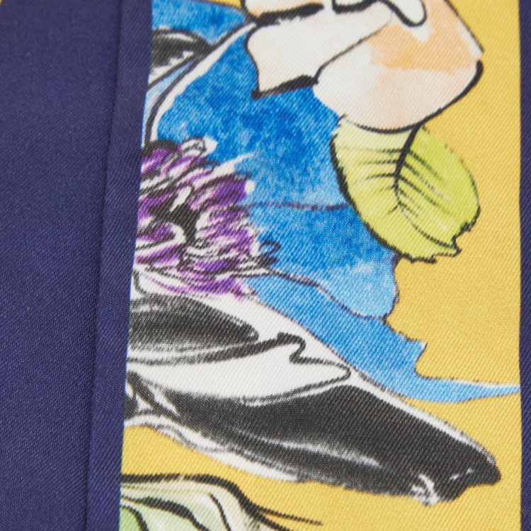 Pre Owned Dior Yellow Printed Silk Bandeau Scarf