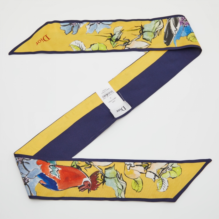 Pre Owned Dior Yellow Printed Silk Bandeau Scarf