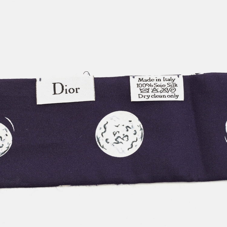 Pre Owned Dior Navy Blue lunar Phase Printed Silk Bandeau Scarf
