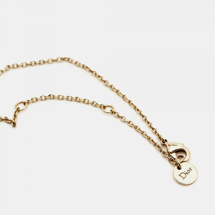 Pre Owned Dior Clair D Lune Crystals Gold Tone Necklace