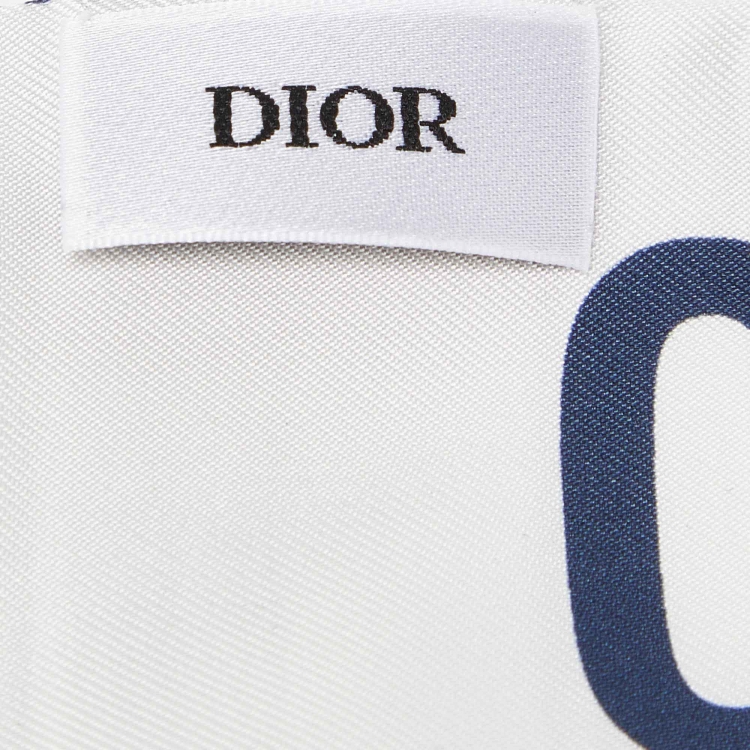 Pre Owned Dior White & Navy Blue Striped Silk Bandeau Scarf