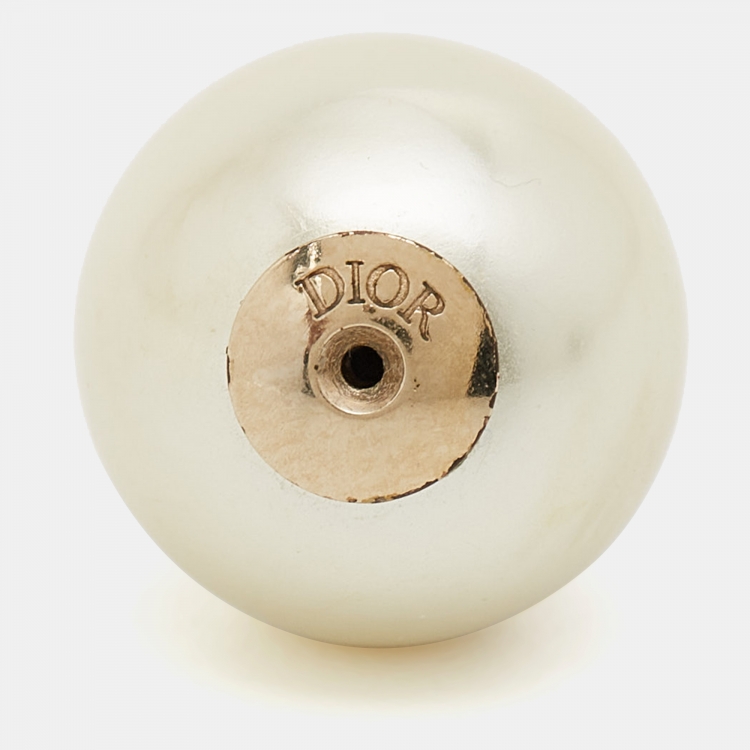 Pre Owned Dior Tribales Faux Pearl Gold Tone Metal Stud Earrings