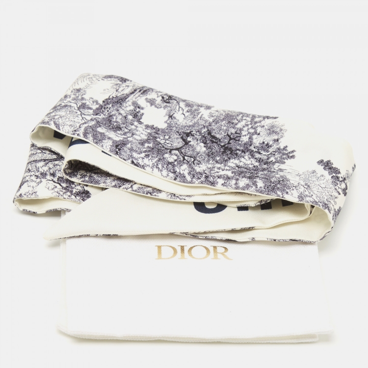 Pre Owned Dior White/Navy Blue Toile De Jouy Silk Bandeau Scarf