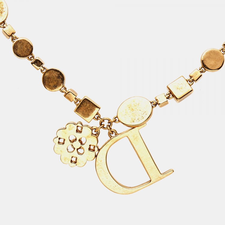 Pre Owned Dior Crystals Composite Gold Tone Necklace