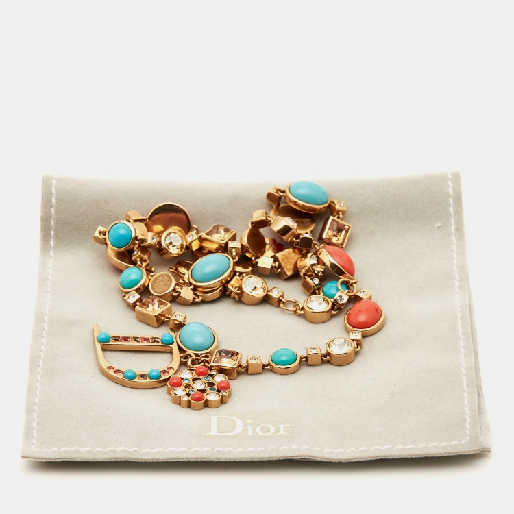 Pre Owned Dior Crystals Composite Gold Tone Necklace