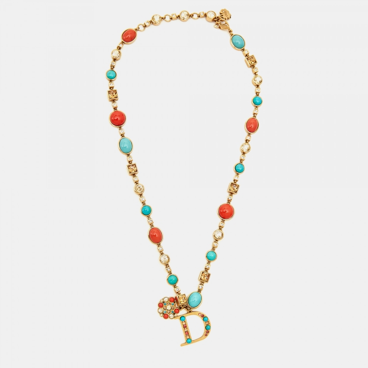 Pre Owned Dior Crystals Composite Gold Tone Necklace