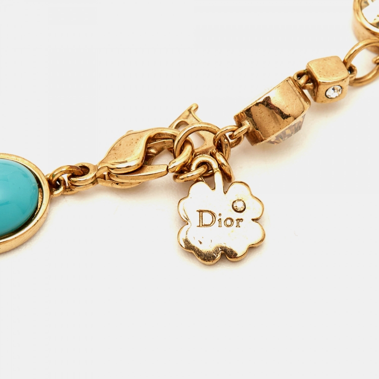 Pre Owned Dior Crystals Composite Gold Tone Necklace