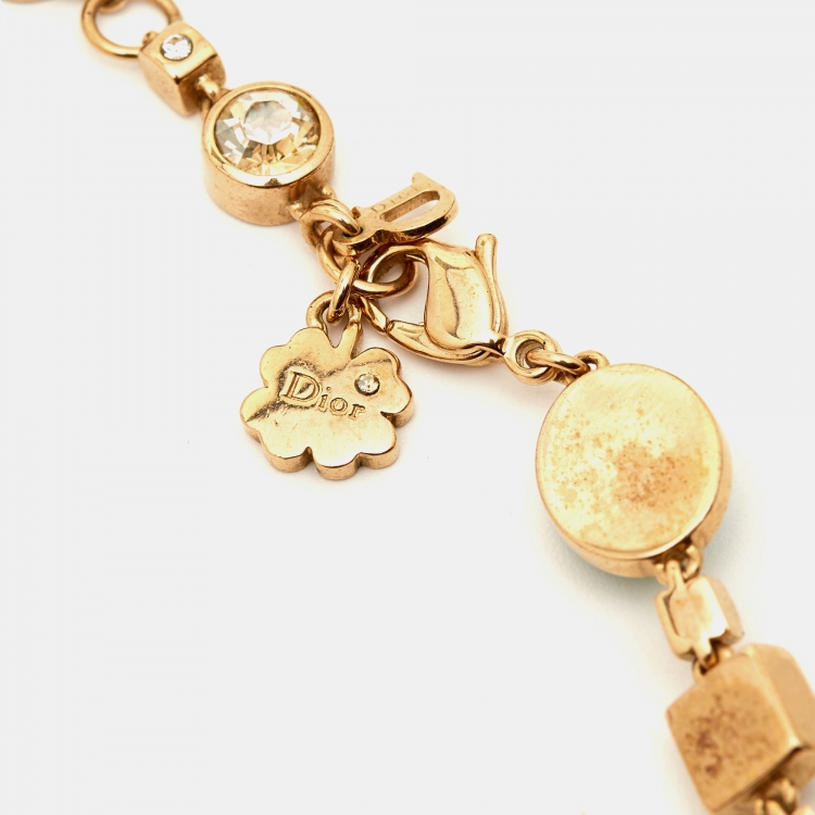 Pre Owned Dior Crystals Composite Gold Tone Necklace