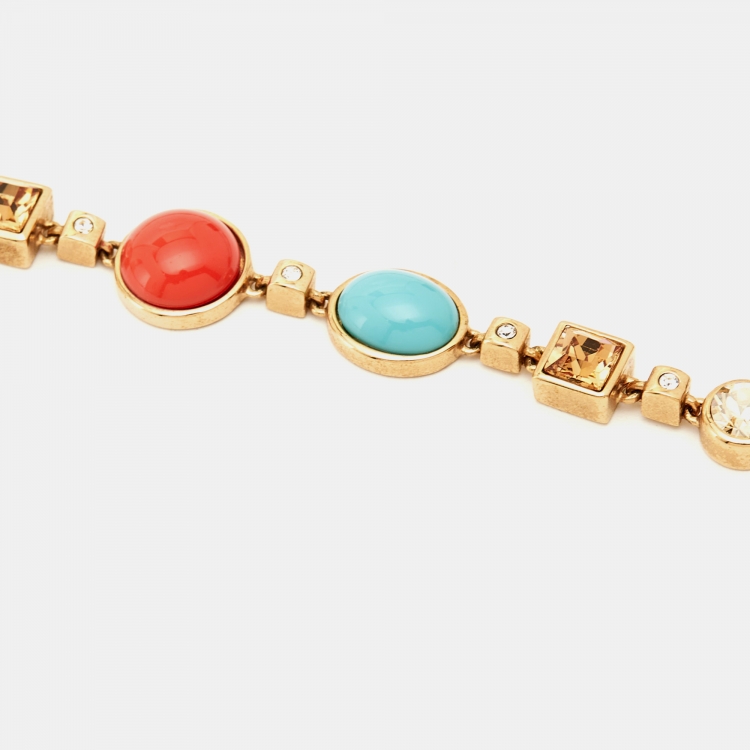 Pre Owned Dior Crystals Composite Gold Tone Necklace