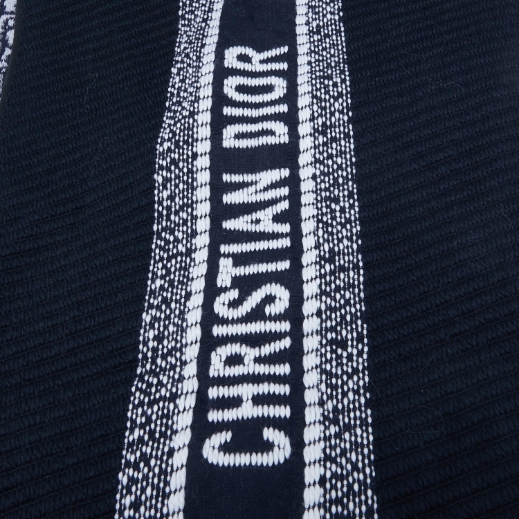 Pre Owned Dior Navy Blue Oblique University Wool & Silk Reversible Scarf