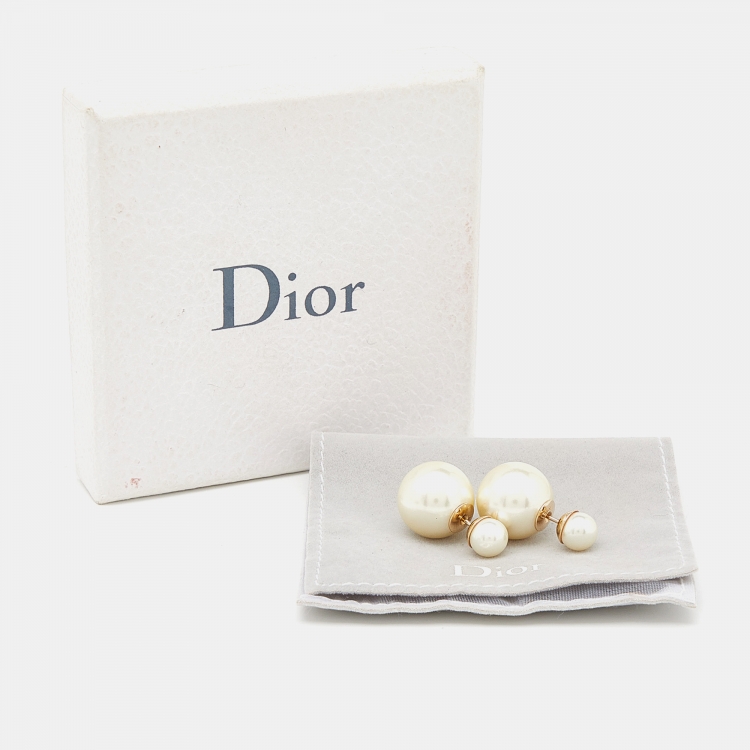 Pre Owned Dior Tribales Faux Pearl Gold Tone Stud Earrings