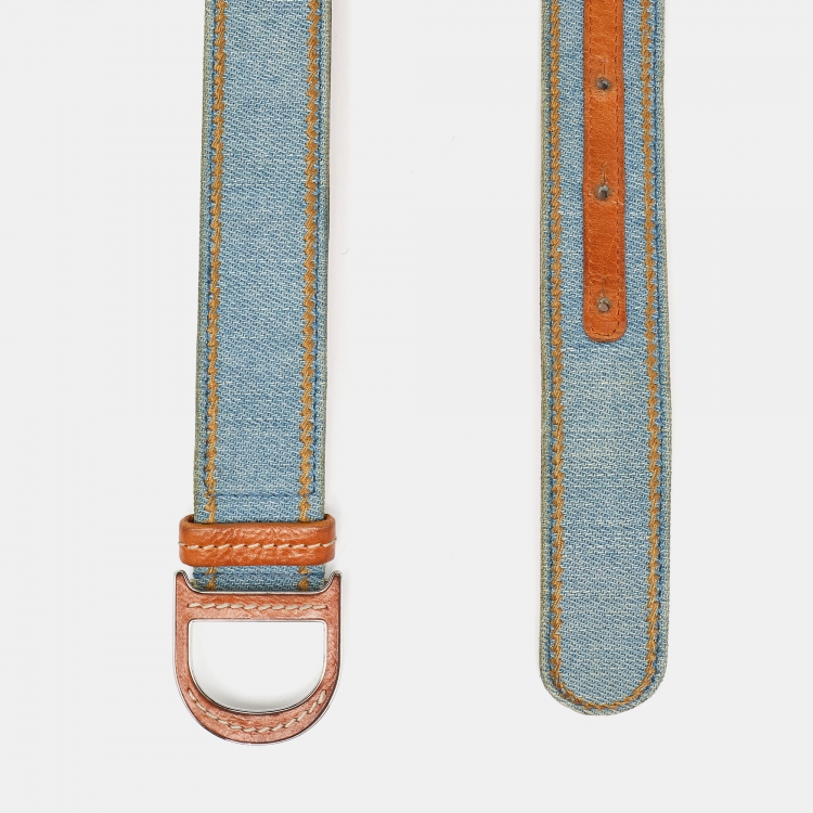 Pre Owned Dior Blue Embroidered Denim Buckle Belt 95 CM
