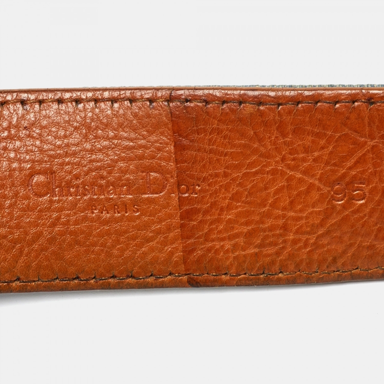 Pre Owned Dior Blue Embroidered Denim Buckle Belt 95 CM
