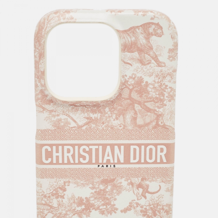 Pre Owned Dior Brown/Pink Toile de Jouy Print Leather iPhone 14 Pro Cord Case