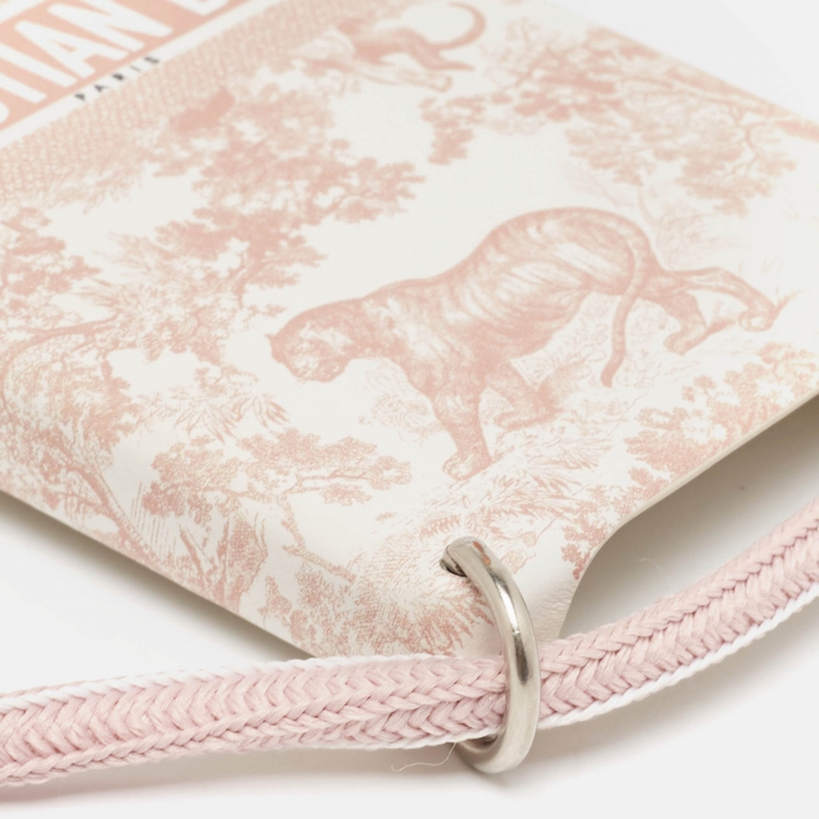 Pre Owned Dior Brown/Pink Toile de Jouy Print Leather iPhone 14 Pro Cord Case