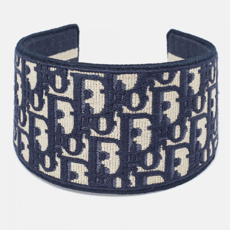 Pre Owned Dior Navy Blue Oblique Embroidered Headband 