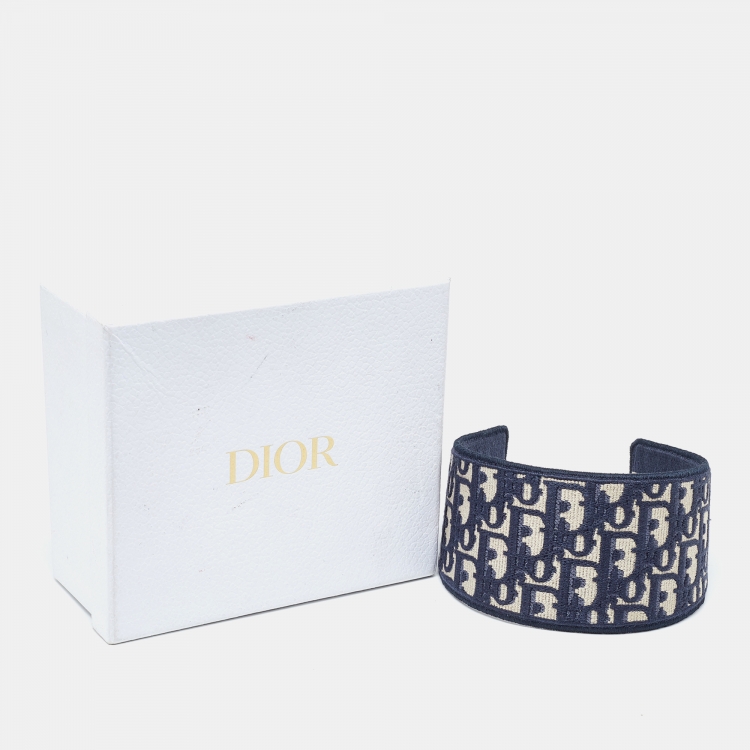 Pre Owned Dior Navy Blue Oblique Embroidered Headband 