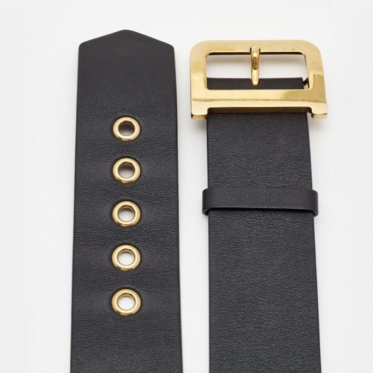 Pre Owned Dior Black Leather Diorquake Wide Buckle Belt 75CM