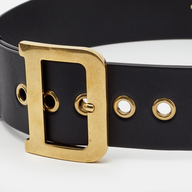 Pre Owned Dior Black Leather Diorquake Wide Buckle Belt 75CM