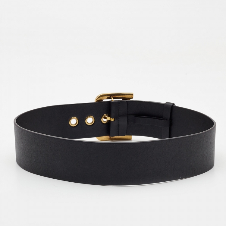 Pre Owned Dior Black Leather Diorquake Wide Buckle Belt 75CM