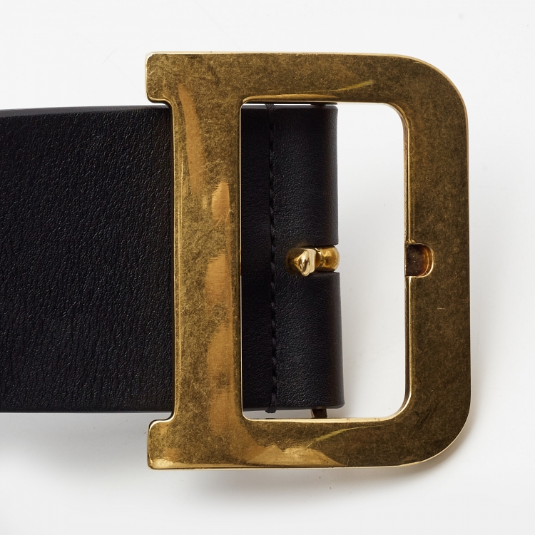 Pre Owned Dior Black Leather Diorquake Wide Buckle Belt 75CM