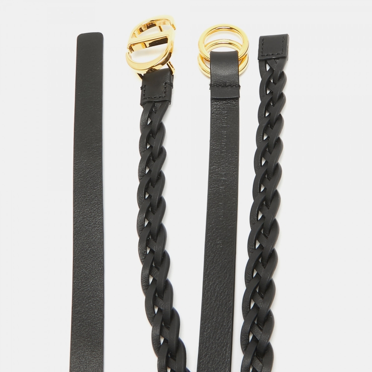 Pre Owned Dior Black Leather Double Braided Buckle Belt 85CM