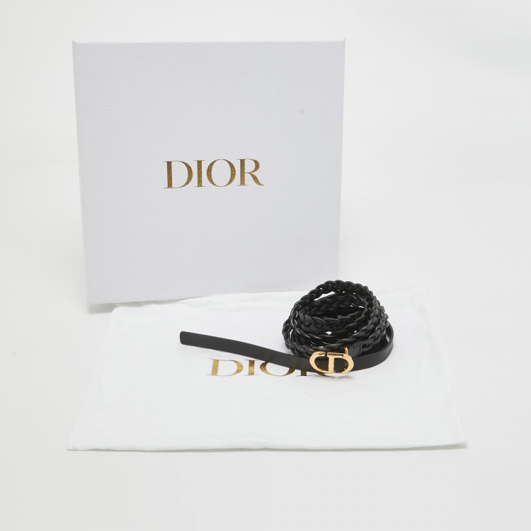 Pre Owned Dior Black Leather Double Braided Buckle Belt 85CM