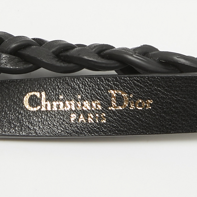 Pre Owned Dior Black Leather Double Braided Buckle Belt 85CM