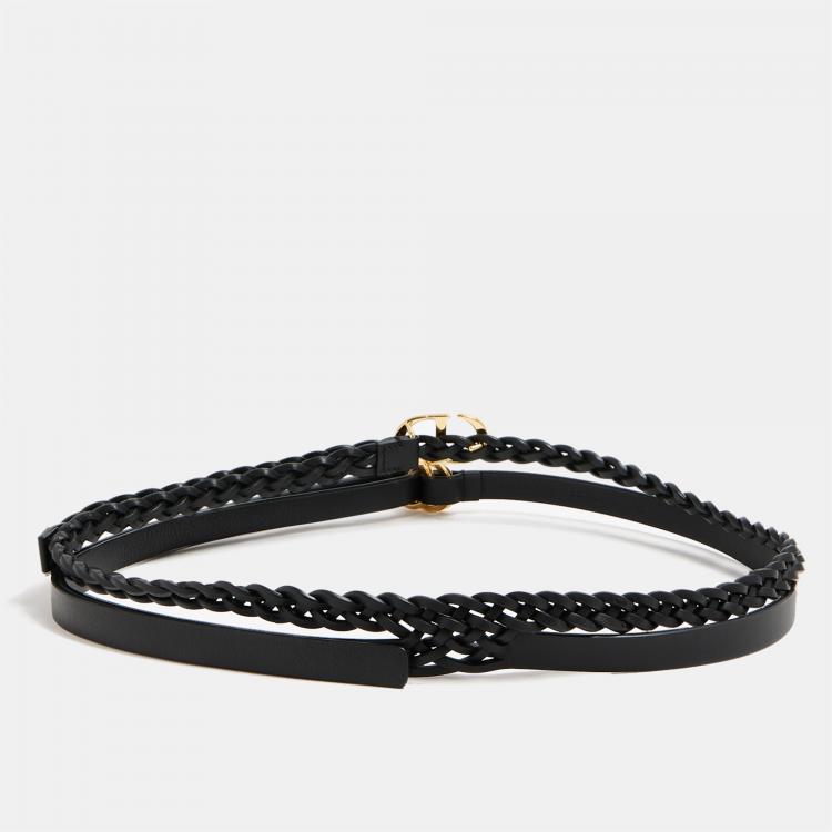 Pre Owned Dior Black Leather Double Braided Buckle Belt 85CM